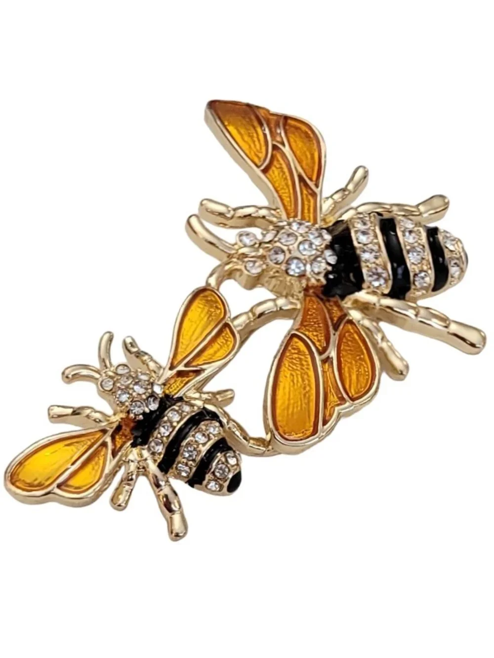 Napier Gold-Tone Clear Rhinestone Black Gold Enamel Bees Brooch, Signed K114